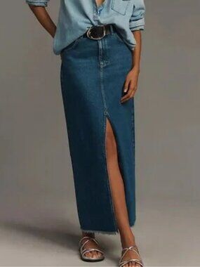 NWT Anthropologie Pilcro Denim Maxi Skirt Front Slit Size 00